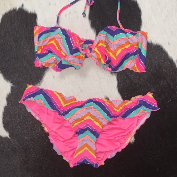 Victorias Secret Rainbow Zigzag Lettuce Hem Bikini, Medium top, small bottom - Picture 14 of 14